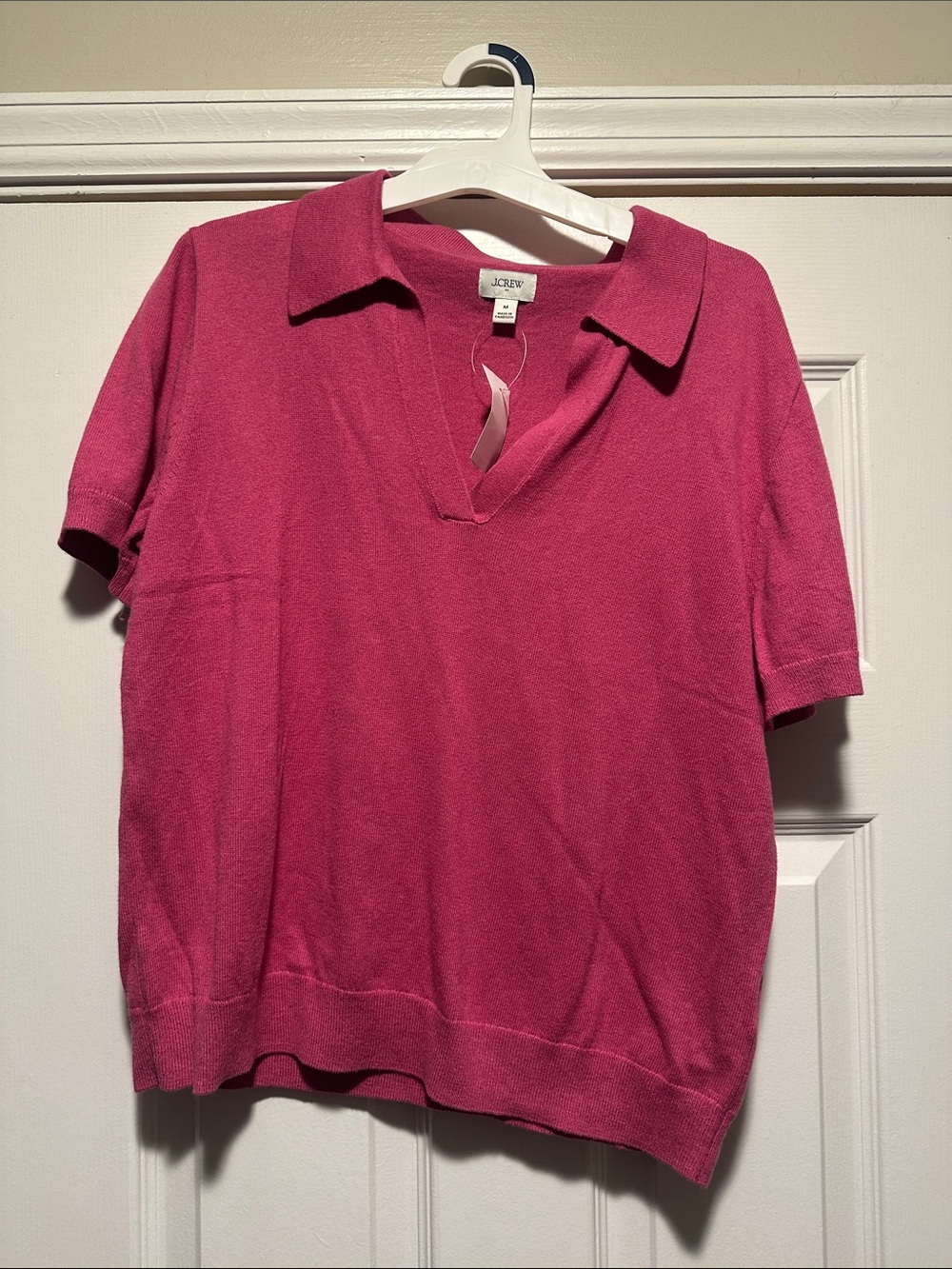 J. Crew Short-Sleeve Collared Knit Top - Raspberry Pink
